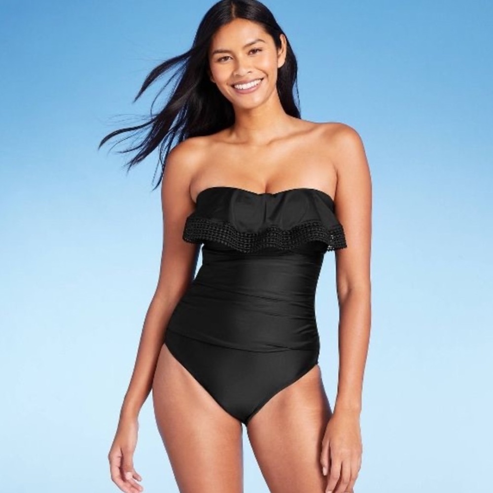 Kona Sol Crochet Flounce High Coverage One Piece Swimsuit